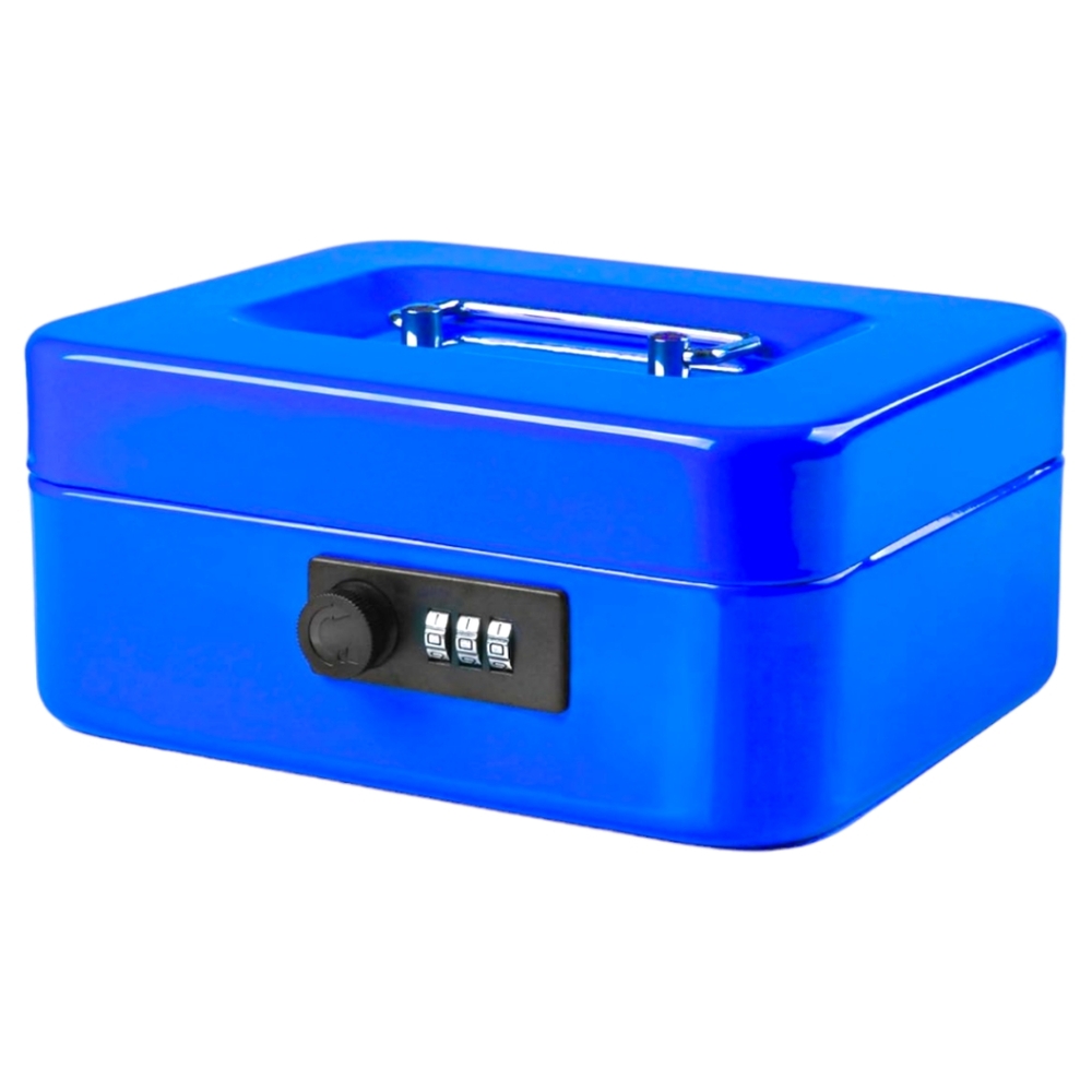 Durable Sturdy Medium Blue Metal Cash Safe Box W/Money Tray & Combination Lock